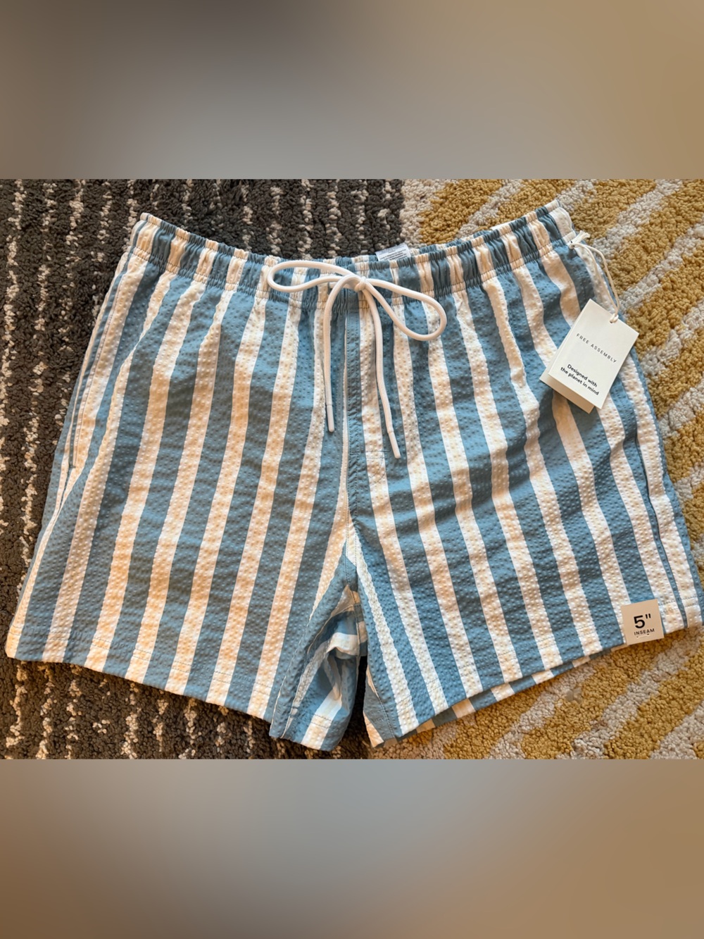 NWT - Free Assembly - Striped Blue & White Men's bathing suit seersucker shorts